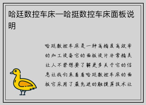 哈廷数控车床—哈挺数控车床面板说明